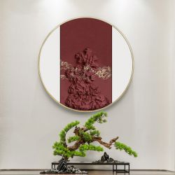 新中式玄关装饰画圆形禅意立体纯手工餐厅壁画酒店样板房客厅挂画-A